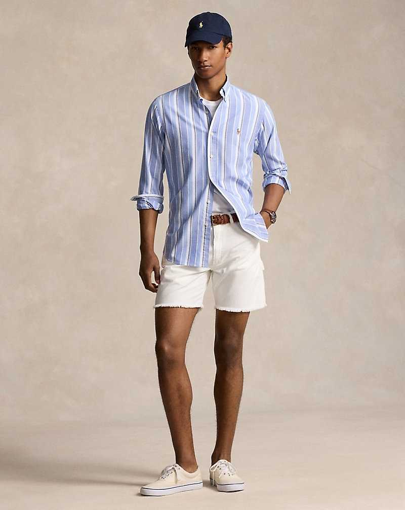 Camisas Ralph Lauren Custom Fit Striped Oxford Hombre Blancos Azules | AOIPTVD-25 - vista 3