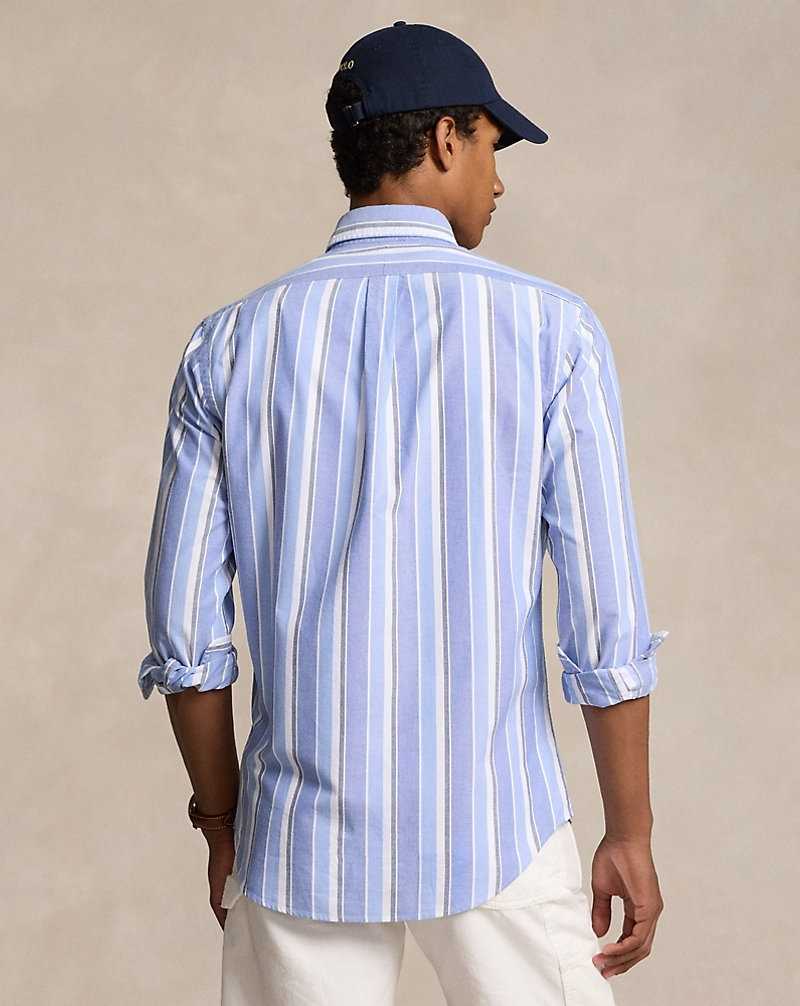 Camisas Ralph Lauren Custom Fit Striped Oxford Hombre Blancos Azules | AOIPTVD-25 - vista 4