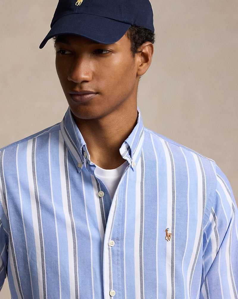 Camisas Ralph Lauren Custom Fit Striped Oxford Hombre Blancos Azules | AOIPTVD-25 - vista 5