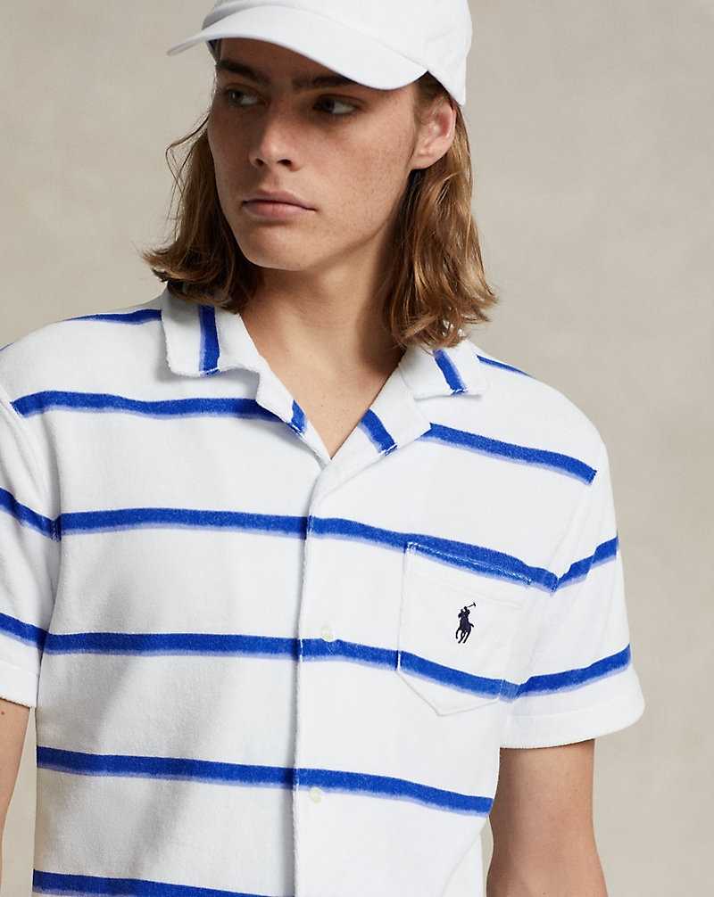 Camisas Ralph Lauren Custom Slim Fit Striped Terry Camp Hombre Ombre Painted Stripes Blu | DFOKYXW-47 - vista 5
