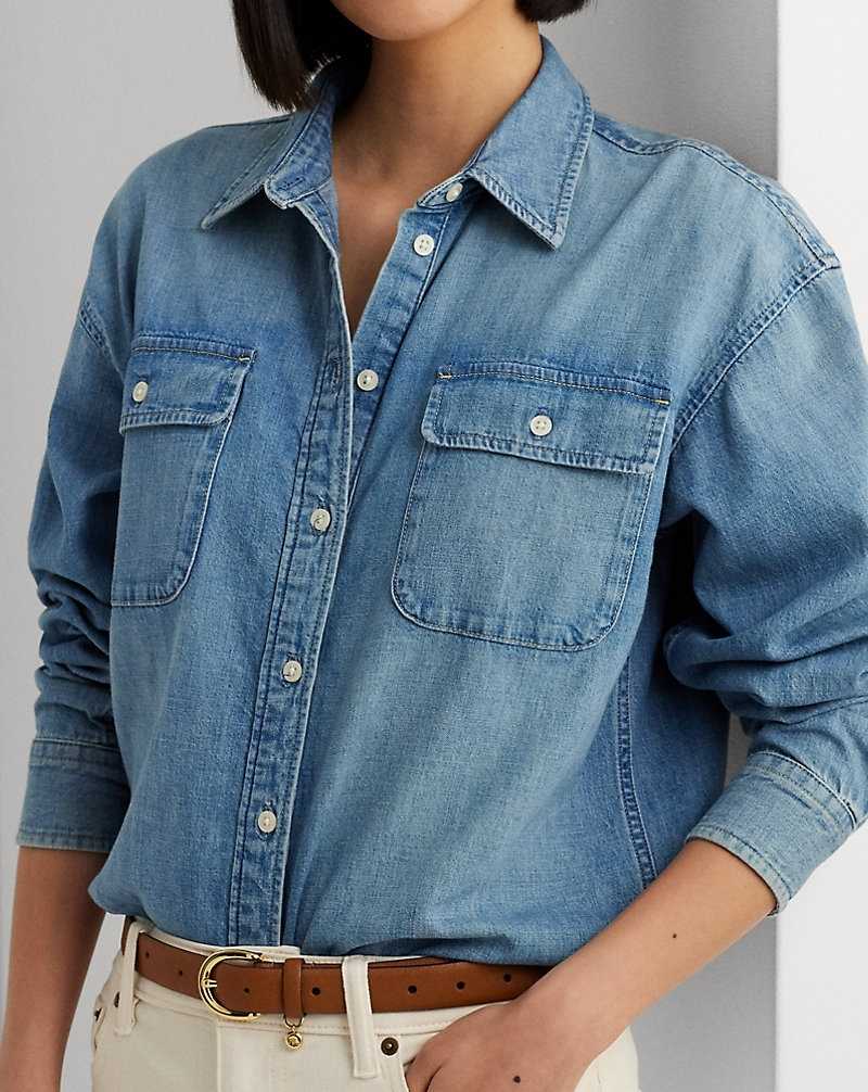 Camisas Ralph Lauren Denim Mujer Azules | OIJBLFW-21 - vista 5