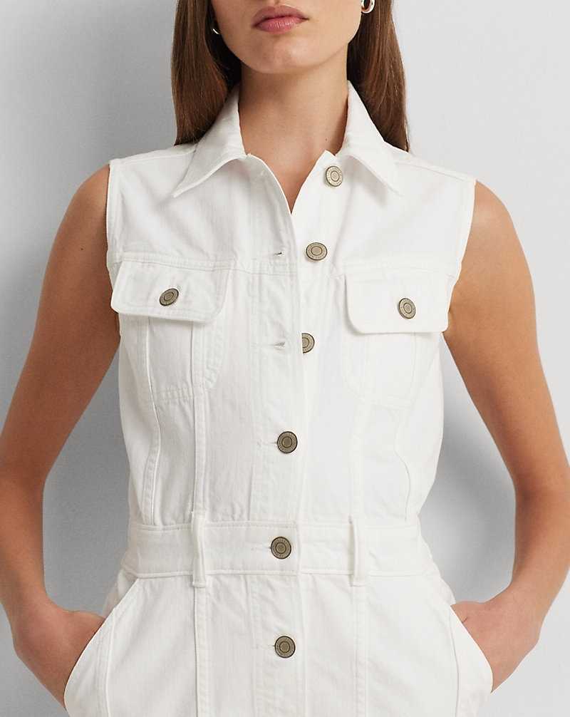 Camisas Ralph Lauren Denim Trucker Sleeveless Mujer Blancos Azules | XPNZVDU-45 - vista 5
