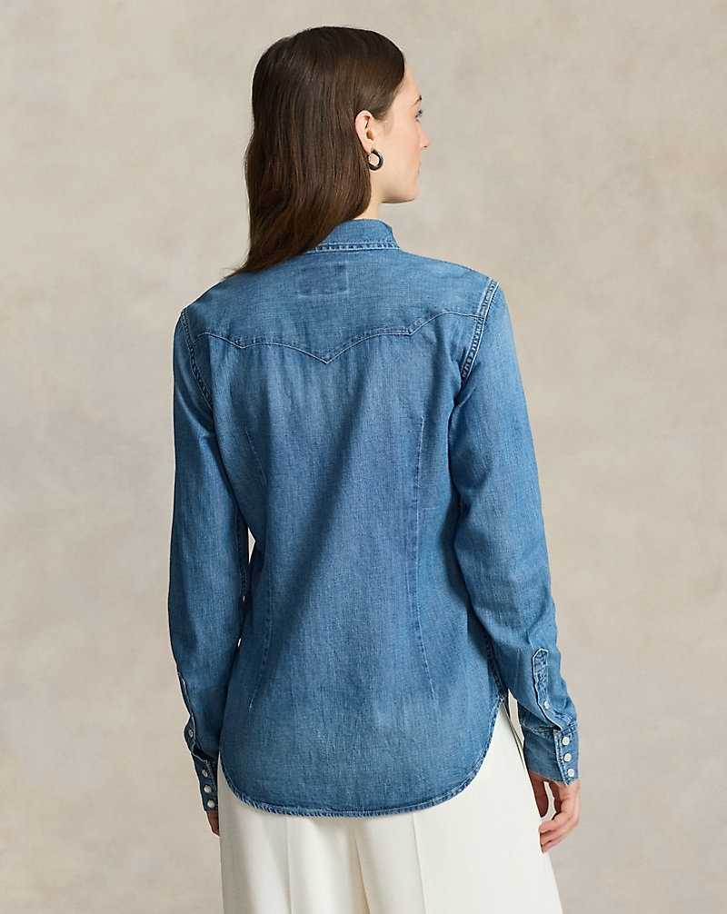 Camisas Ralph Lauren Denim Western Mujer Azules | XLRJBWA-46 - vista 4