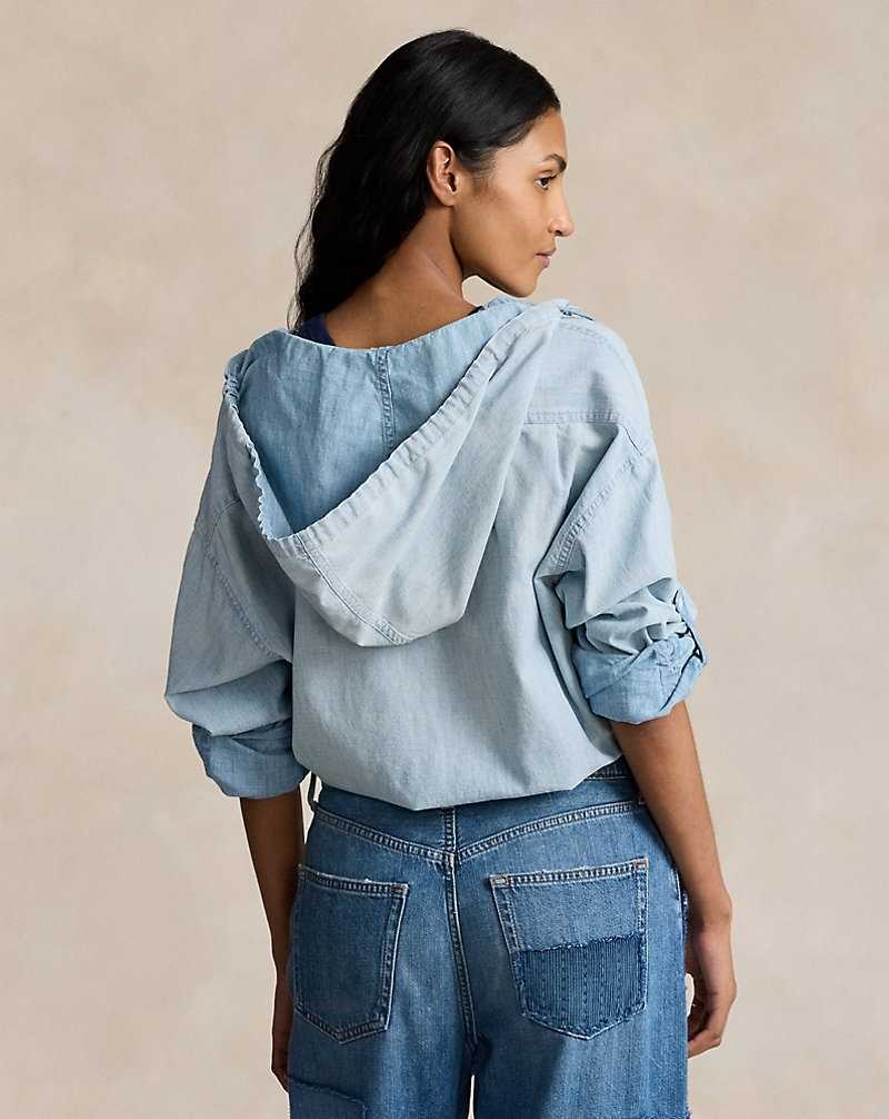 Camisas Ralph Lauren Drawstring Chambray Hooded Mujer Chambray | OPYJSAD-51 - vista 4