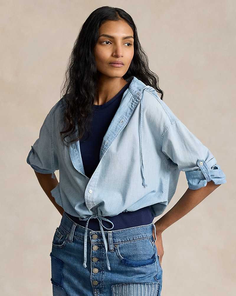 Camisas Ralph Lauren Drawstring Chambray Hooded Mujer Chambray | OPYJSAD-51 - vista 1
