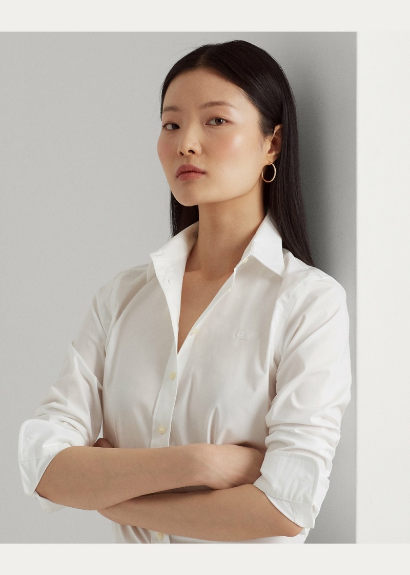 Camisas Easy Care Stretch Algodon Mujer Blancos | VYIJ29607 - vista 2