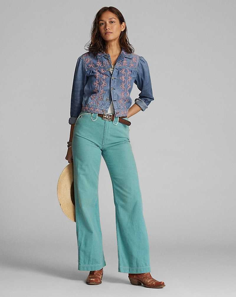 Camisas Ralph Lauren Embroidered Denim Mujer Blue/Pink | ORXVTQW-08 - vista 3