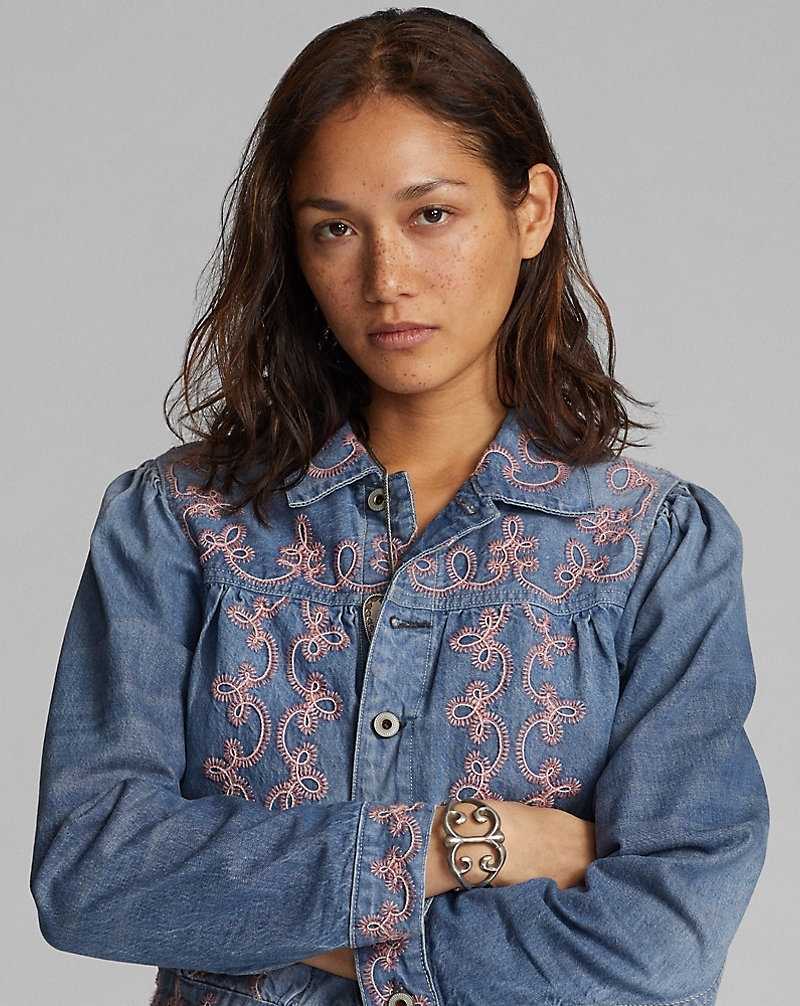 Camisas Ralph Lauren Embroidered Denim Mujer Blue/Pink | ORXVTQW-08 - vista 5