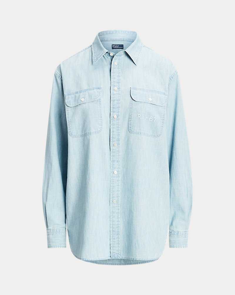 Camisas Ralph Lauren Embroidered-Logo Chambray Mujer Chambray | FXKURYE-18 - vista 2