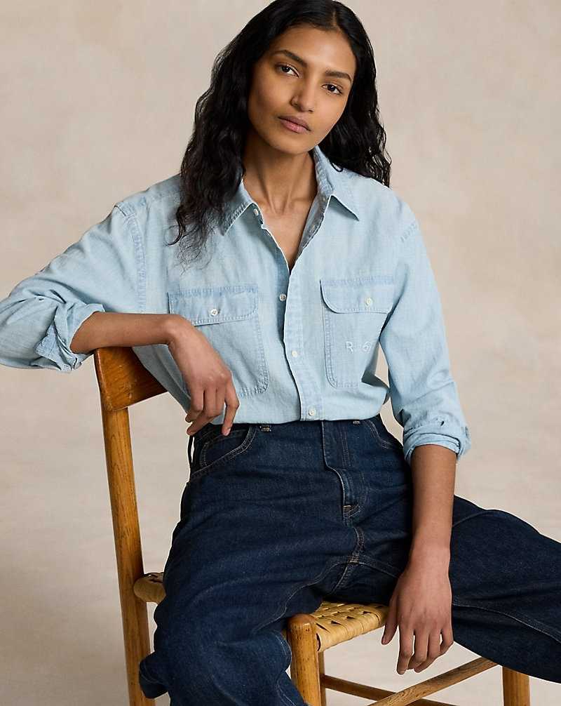 Camisas Ralph Lauren Embroidered-Logo Chambray Mujer Chambray | FXKURYE-18 - vista 1