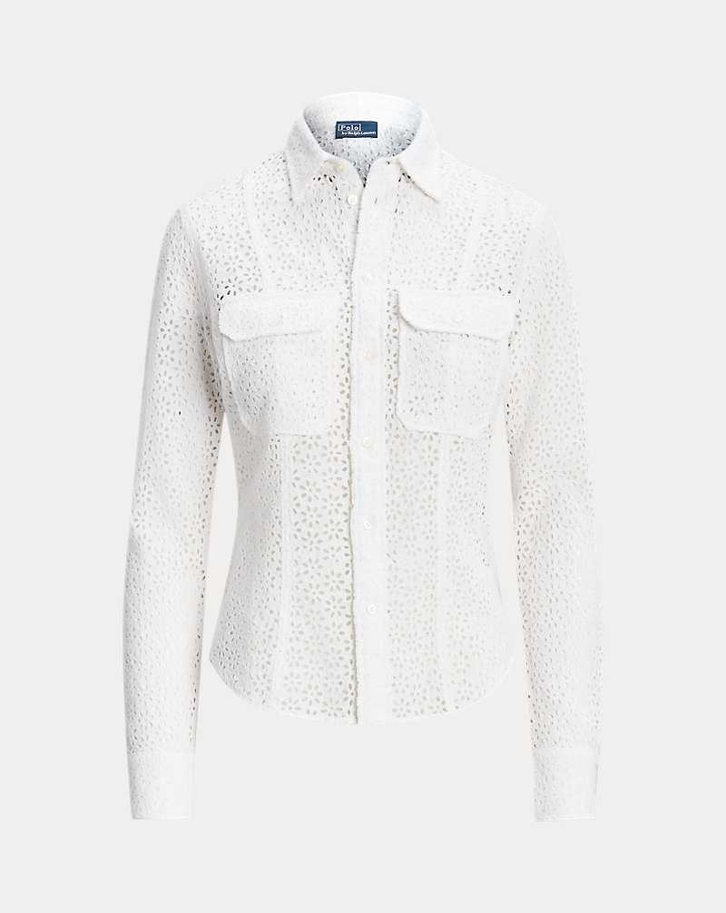 Camisas Ralph Lauren Eyelet Linen Mujer Blancos | DFTRPEM-01 - vista 2