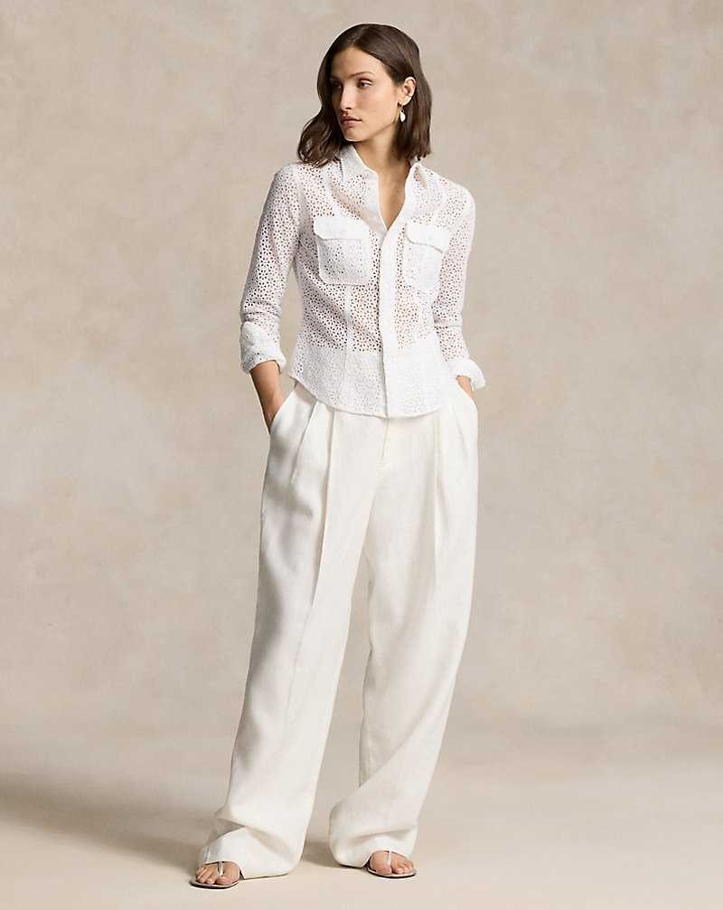 Camisas Ralph Lauren Eyelet Linen Mujer Blancos | DFTRPEM-01 - vista 3