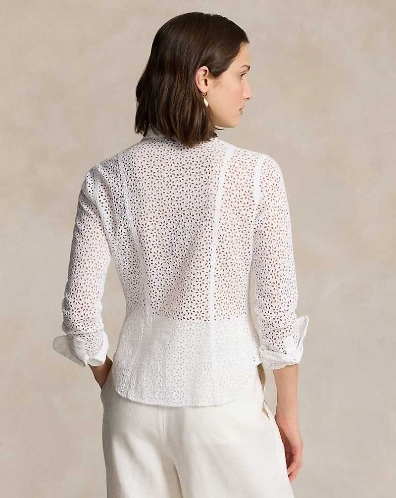 Camisas Ralph Lauren Eyelet Linen Mujer Blancos | DFTRPEM-01 - vista 4