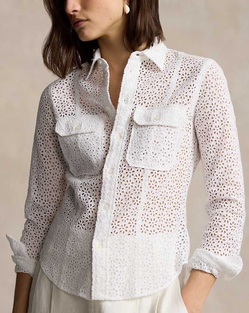 Camisas Ralph Lauren Eyelet Linen Mujer Blancos | DFTRPEM-01 - vista 5
