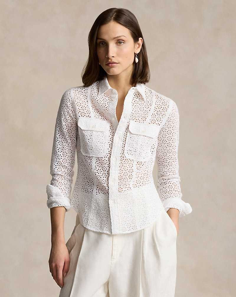 Camisas Ralph Lauren Eyelet Linen Mujer Blancos | DFTRPEM-01 - vista 1