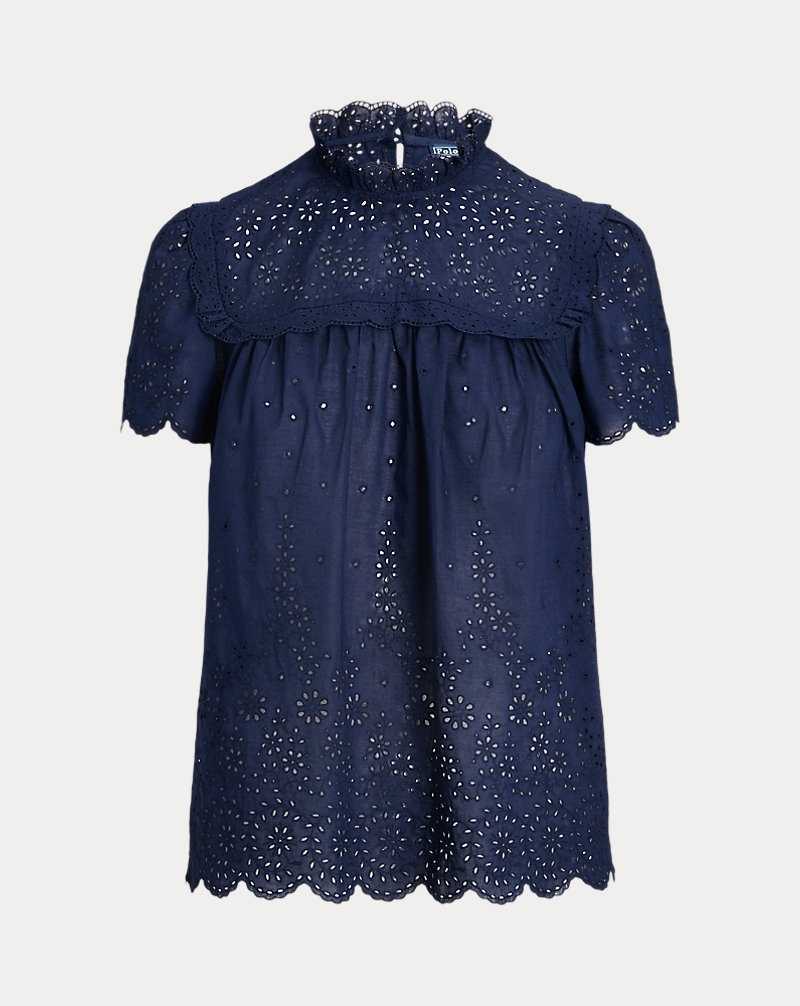 Camisas Ralph Lauren Eyelet-Embroidered Cotton Top Mujer Azul Marino | VZIYDSH-70 - vista 2