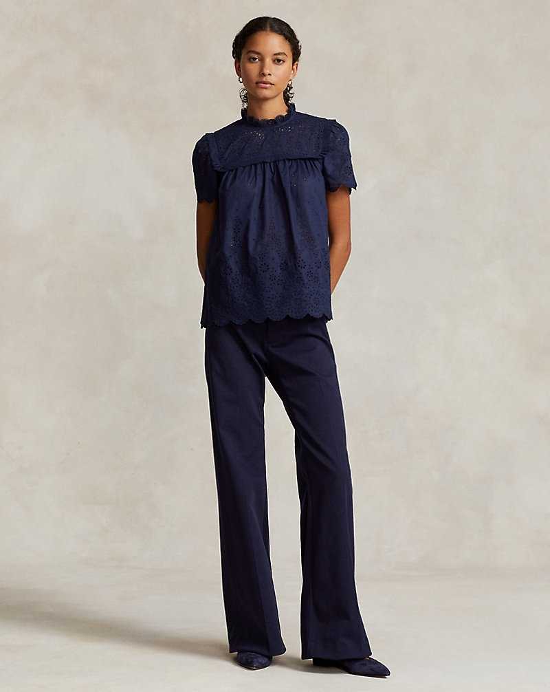 Camisas Ralph Lauren Eyelet-Embroidered Cotton Top Mujer Azul Marino | VZIYDSH-70 - vista 3