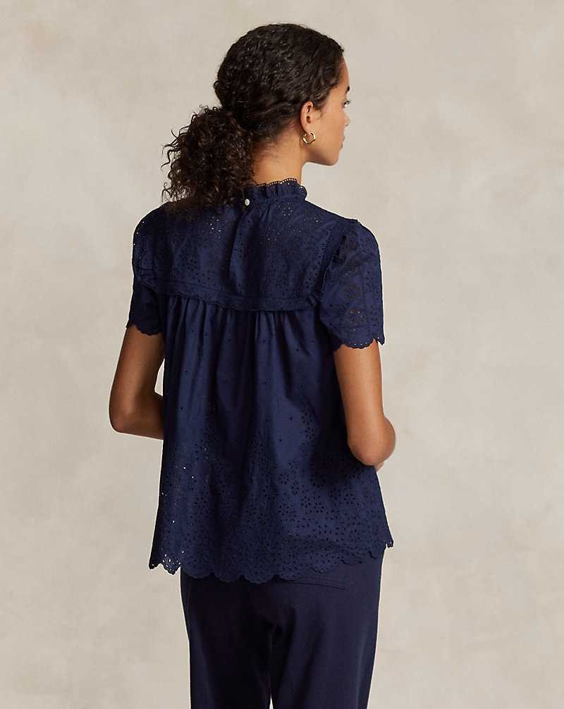 Camisas Ralph Lauren Eyelet-Embroidered Cotton Top Mujer Azul Marino | VZIYDSH-70 - vista 4