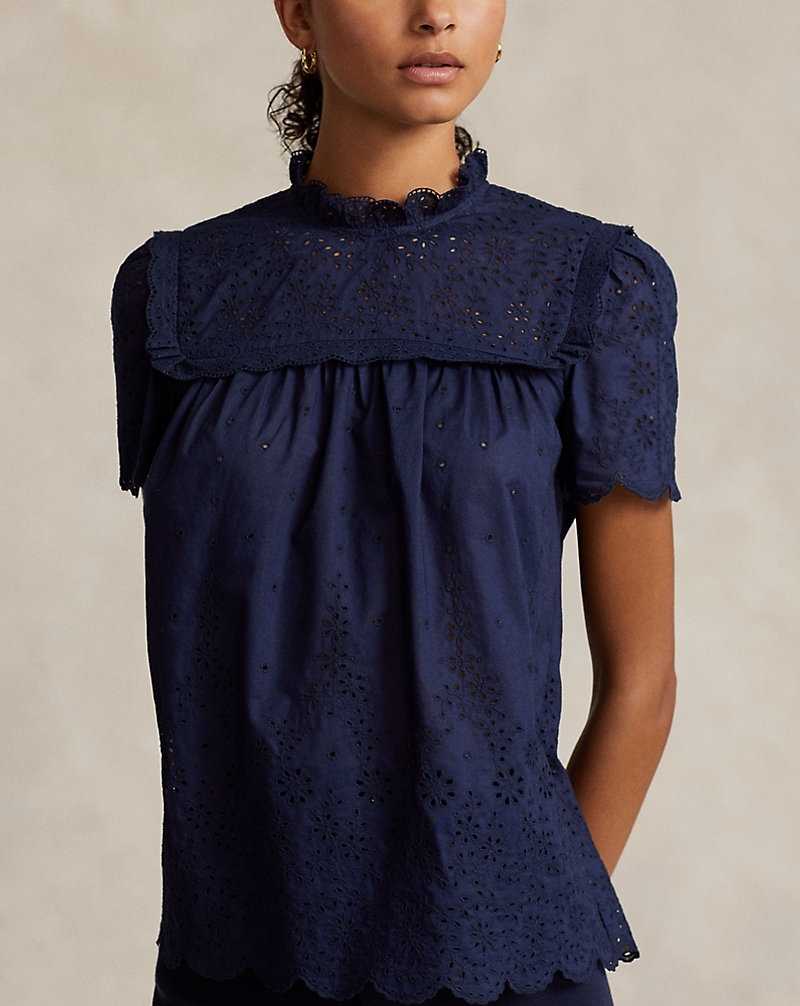 Camisas Ralph Lauren Eyelet-Embroidered Cotton Top Mujer Azul Marino | VZIYDSH-70 - vista 5