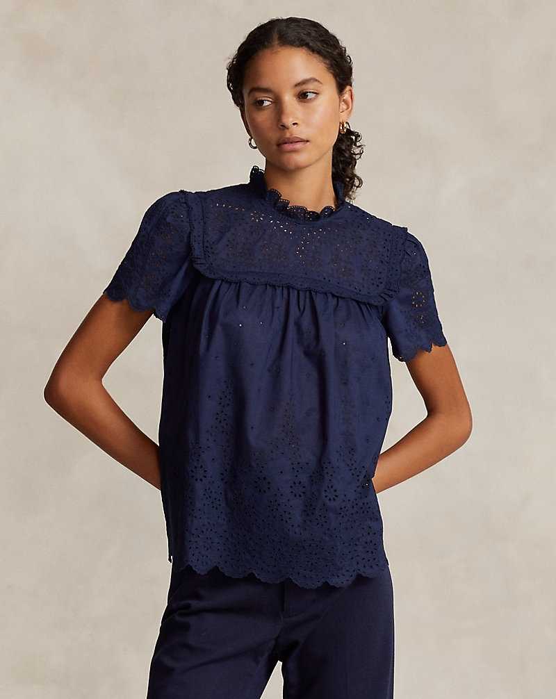 Camisas Ralph Lauren Eyelet-Embroidered Cotton Top Mujer Azul Marino | VZIYDSH-70 - vista 1