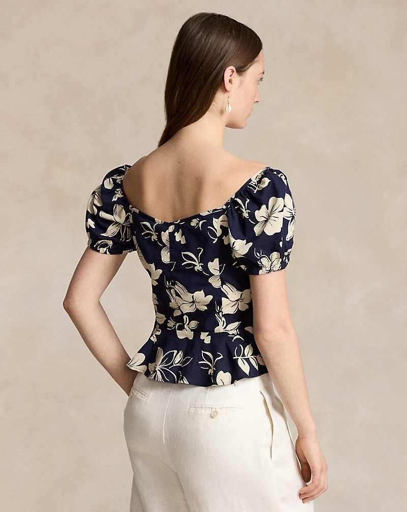 Camisas Ralph Lauren Floral Drawstring Cotton Top Mujer 1715 Grand Floral | RETUFKD-72 - vista 4