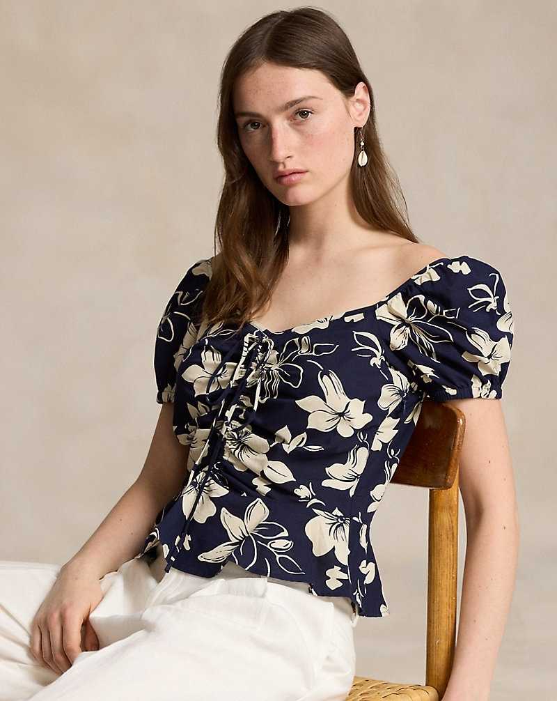 Camisas Ralph Lauren Floral Drawstring Cotton Top Mujer 1715 Grand Floral | RETUFKD-72 - vista 1