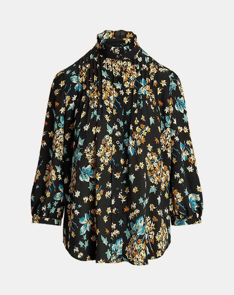 Camisas Ralph Lauren Floral Georgette Blouson-Sleeve Mujer Negros | VNMRXQL-49 - vista 2