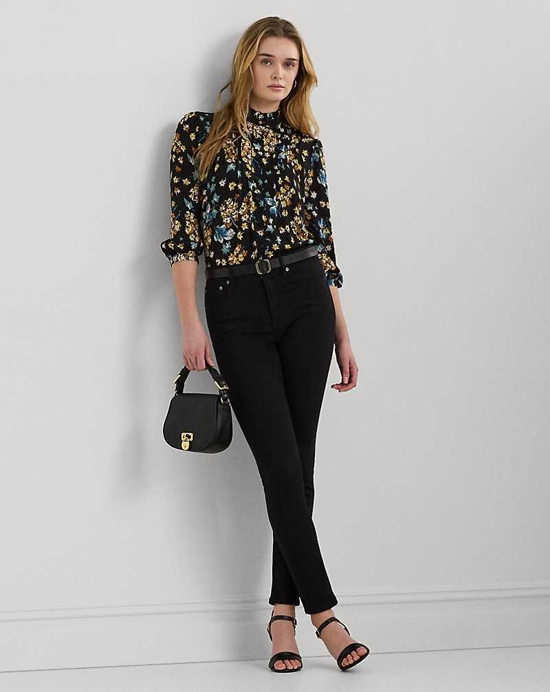 Camisas Ralph Lauren Floral Georgette Blouson-Sleeve Mujer Negros | VNMRXQL-49 - vista 3