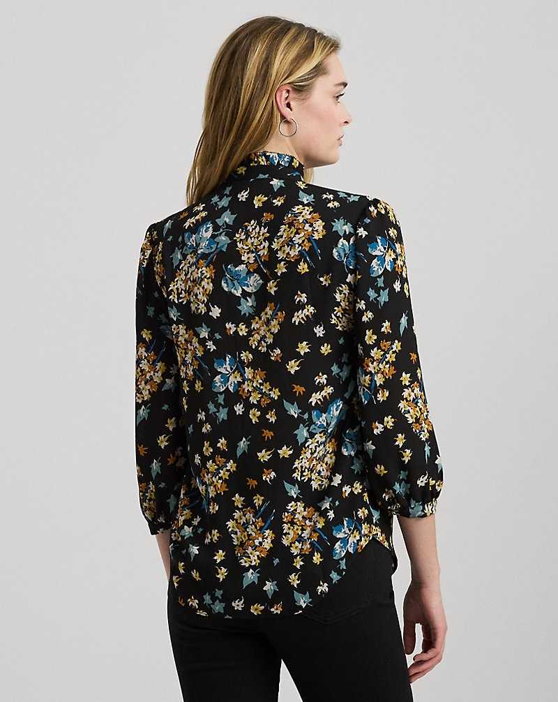 Camisas Ralph Lauren Floral Georgette Blouson-Sleeve Mujer Negros | VNMRXQL-49 - vista 4