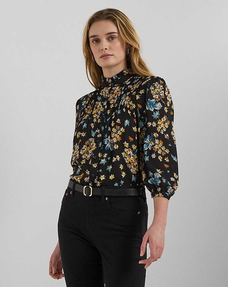 Camisas Ralph Lauren Floral Georgette Blouson-Sleeve Mujer Negros | VNMRXQL-49 - vista 1