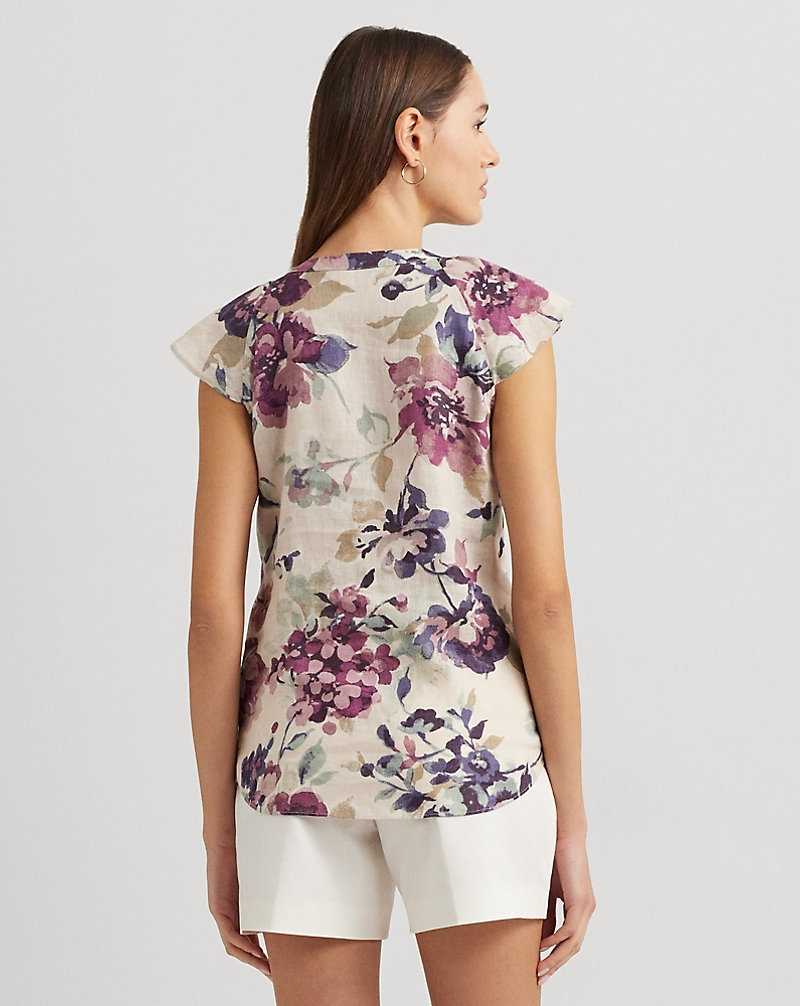 Camisas Ralph Lauren Floral Linen Flutter-Sleeve Mujer Creme | IATZWUF-21 - vista 4