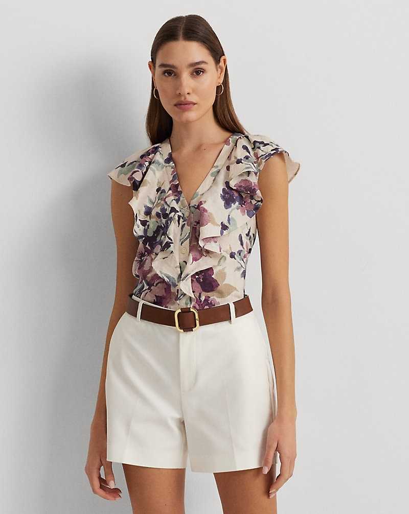 Camisas Ralph Lauren Floral Linen Flutter-Sleeve Mujer Creme | IATZWUF-21 - vista 1