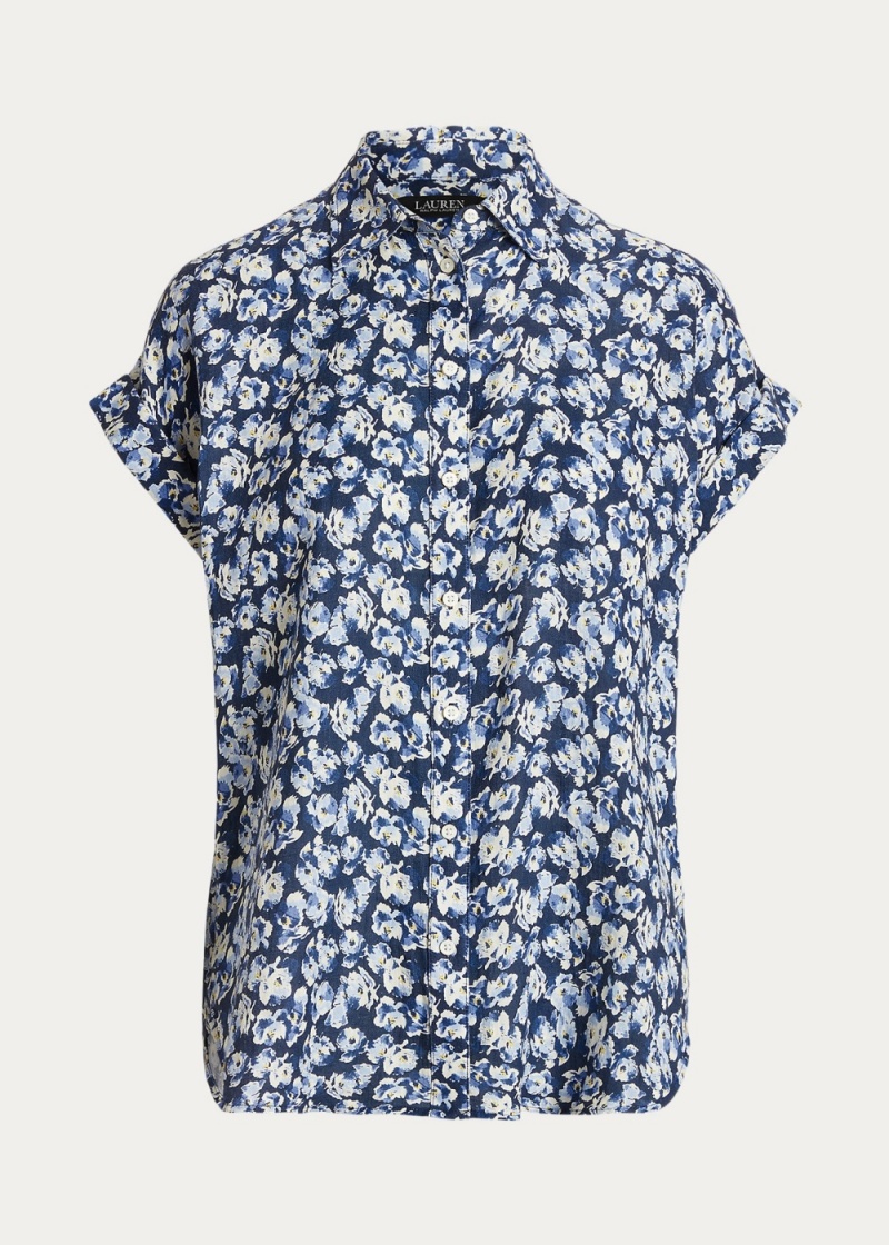 Camisas Floral Linen Shorts-Sleeve Mujer Multicolor | CFHR12853 - vista 2