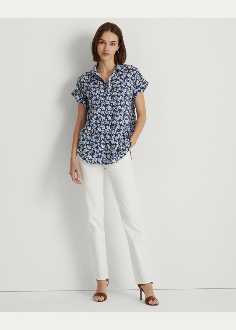 Camisas Floral Linen Shorts-Sleeve Mujer Multicolor | CFHR12853 - vista 3