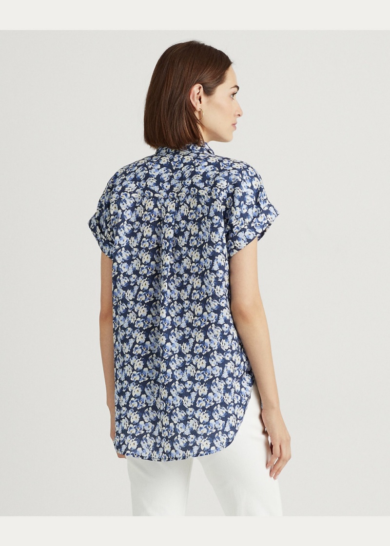 Camisas Floral Linen Shorts-Sleeve Mujer Multicolor | CFHR12853 - vista 4