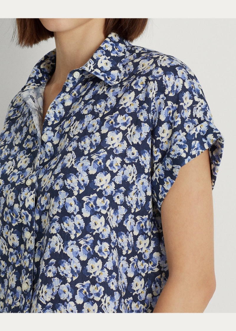 Camisas Floral Linen Shorts-Sleeve Mujer Multicolor | CFHR12853 - vista 5
