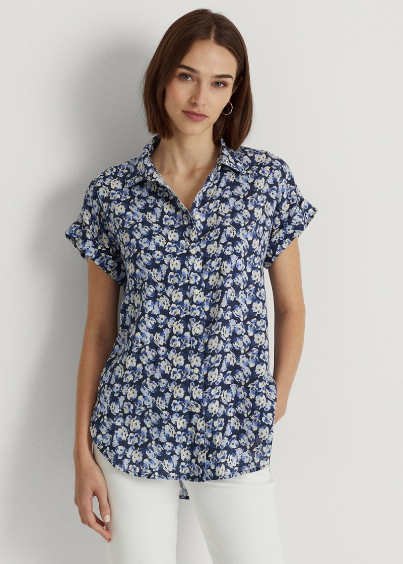 Camisas Floral Linen Shorts-Sleeve Mujer Multicolor | CFHR12853 - vista 1