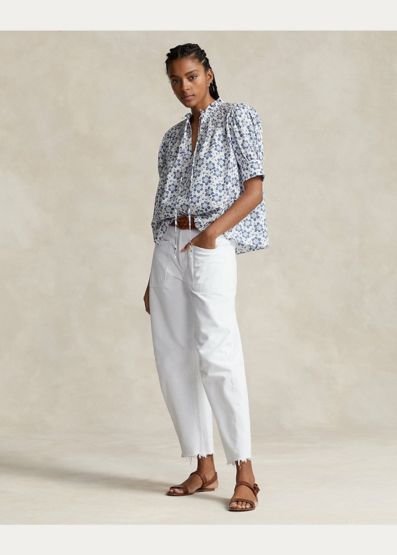 Camisas Floral Shirred Algodon Poplin Top Mujer Rosas | SBGH50294 - vista 3