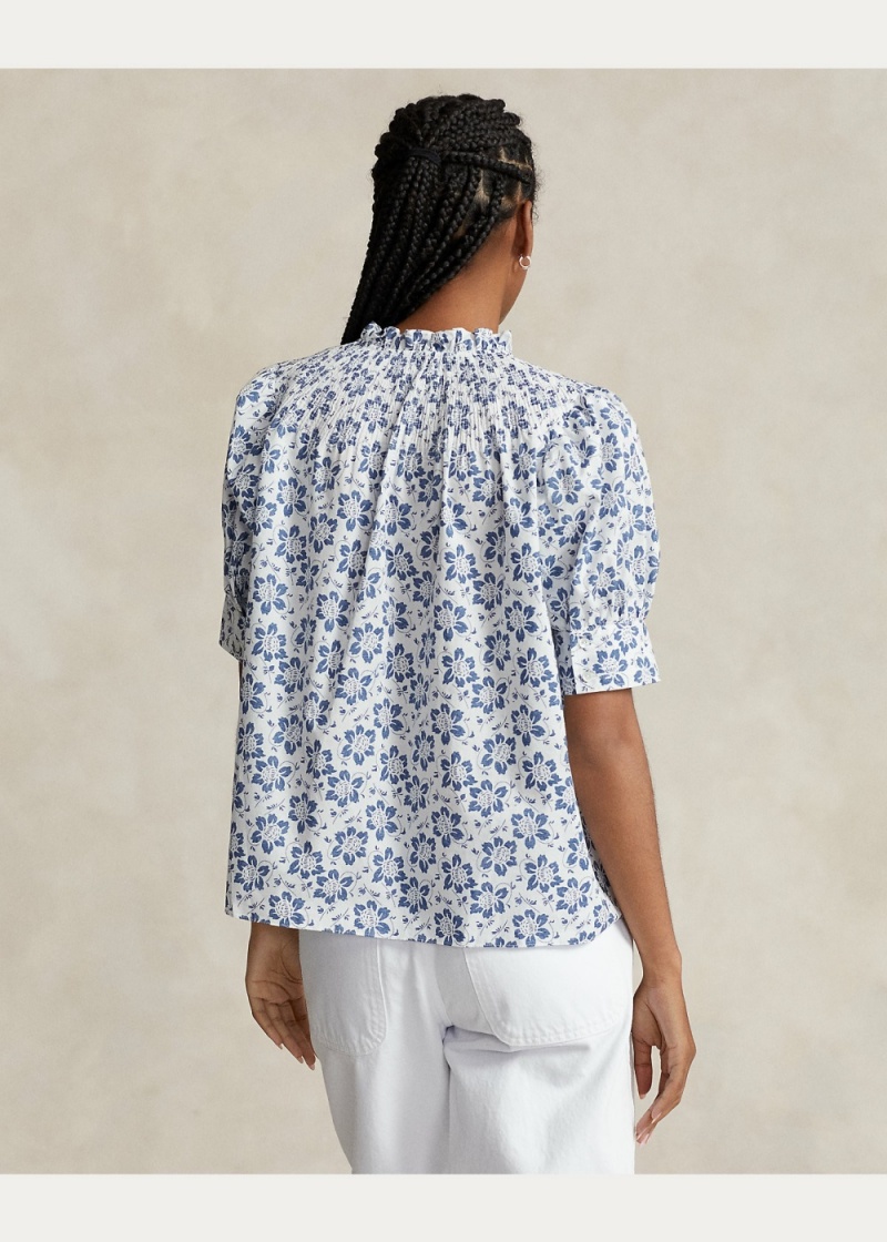 Camisas Floral Shirred Algodon Poplin Top Mujer Rosas | SBGH50294 - vista 4