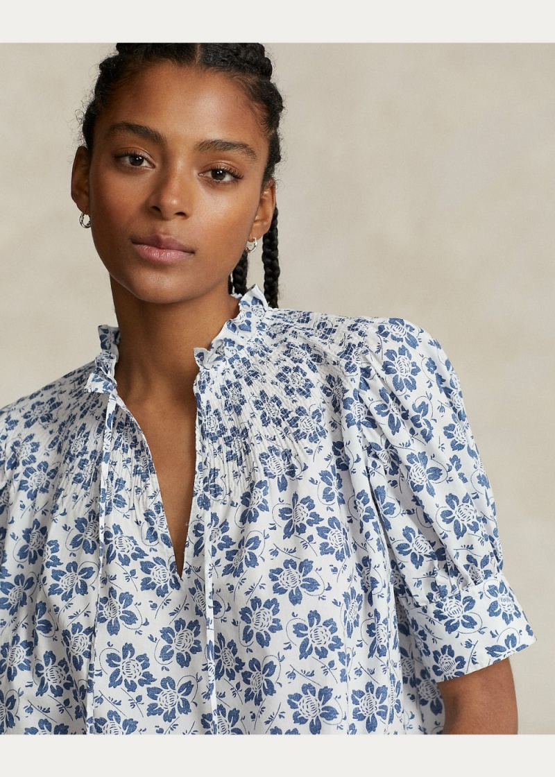 Camisas Floral Shirred Algodon Poplin Top Mujer Rosas | SBGH50294 - vista 5