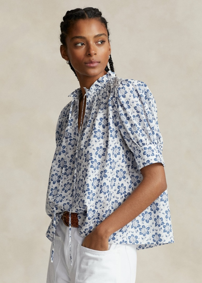 Camisas Floral Shirred Algodon Poplin Top Mujer Rosas | SBGH50294 - vista 1