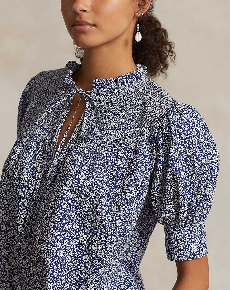Camisas Ralph Lauren Floral Shirred Cotton Poplin Top Mujer Flores | TNWGMVS-14 - vista 5