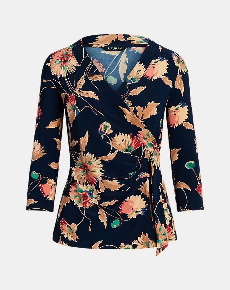 Camisas Ralph Lauren Floral Stretch Jersey Top Mujer Navy/Tan/Multi | WVYXGLD-34 - vista 2