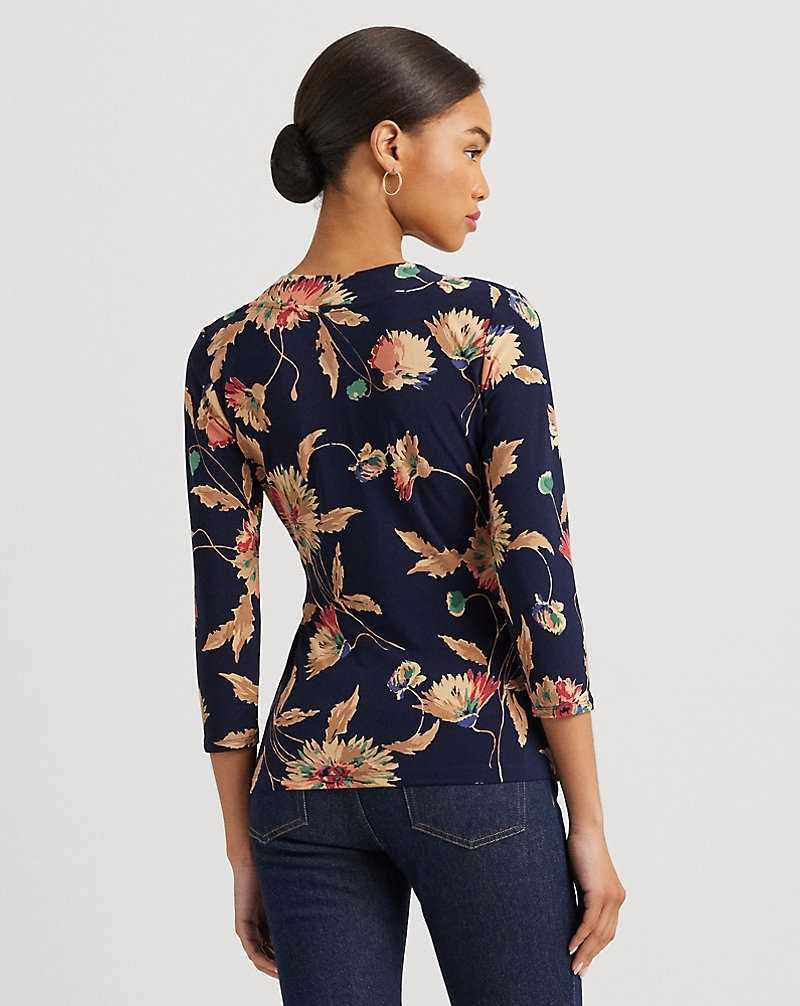 Camisas Ralph Lauren Floral Stretch Jersey Top Mujer Navy/Tan/Multi | WVYXGLD-34 - vista 4