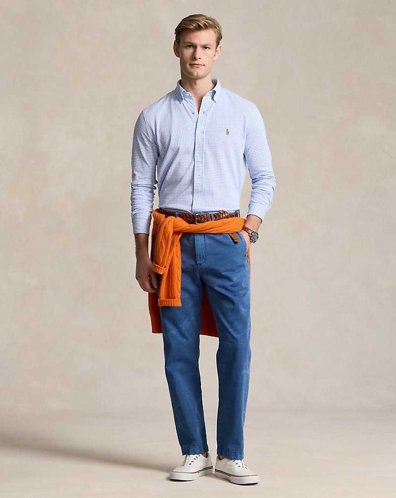 Camisas Ralph Lauren Gingham-Print Knit Oxford Hombre Dress Shirt Blue/White | OJYCPAQ-90 - vista 3
