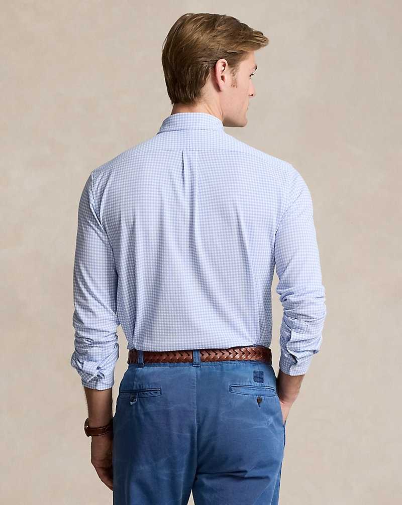 Camisas Ralph Lauren Gingham-Print Knit Oxford Hombre Dress Shirt Blue/White | OJYCPAQ-90 - vista 4