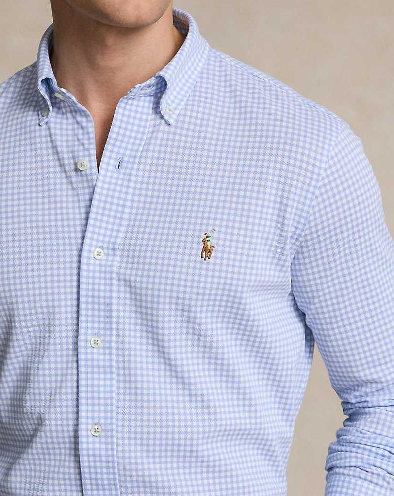 Camisas Ralph Lauren Gingham-Print Knit Oxford Hombre Dress Shirt Blue/White | OJYCPAQ-90 - vista 5