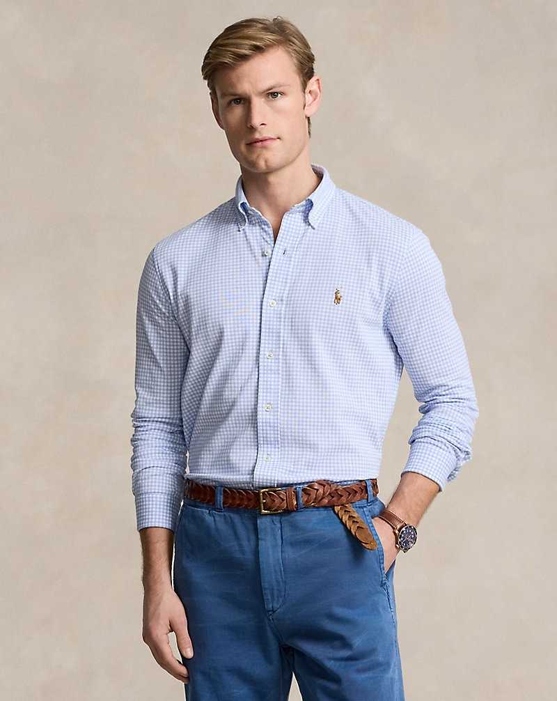 Camisas Ralph Lauren Gingham-Print Knit Oxford Hombre Dress Shirt Blue/White | OJYCPAQ-90 - vista 1