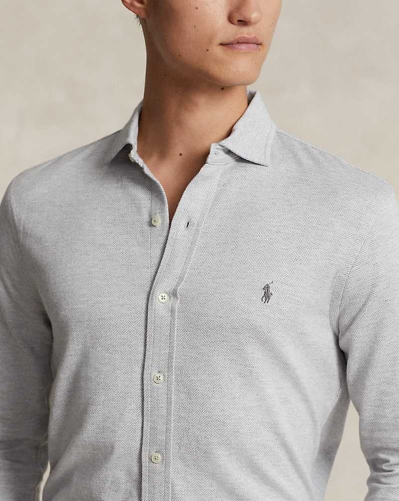 Camisas Ralph Lauren Herringbone Jacquard-Knit Hombre Andvr Hthr/White Herringb | FYZMJQP-28 - vista 5