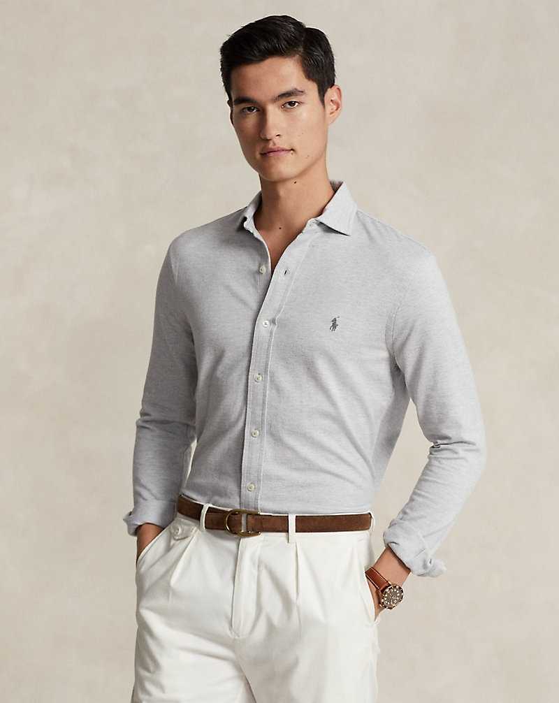 Camisas Ralph Lauren Herringbone Jacquard-Knit Hombre Andvr Hthr/White Herringb | FYZMJQP-28 - vista 1